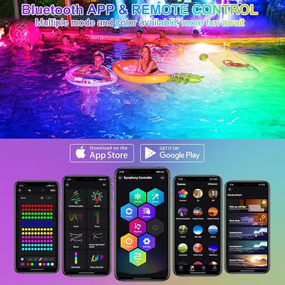 T-SUN Colored Pond Lights with Timer,LED Underwater Pond Light Submersible Fountain Lights for Fish Tank Landscape Spotlight-Smart APP & Remote Control,IP68 Waterproof,Aquarium,Yard (1 Heads)