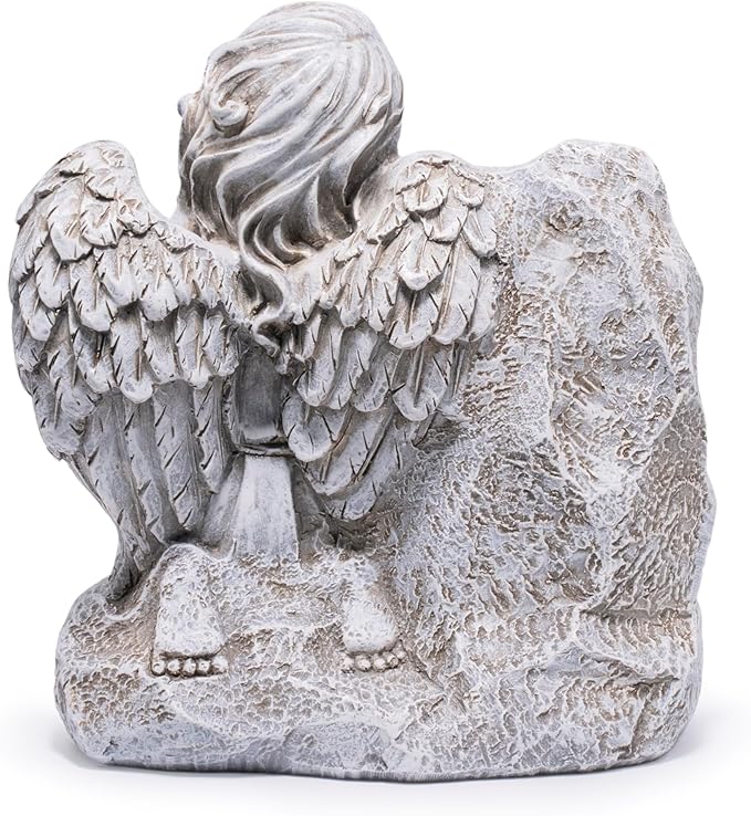 basen Memorial Angel Statue for Grave, Praying Child Angel Figurine with Engraved Message, Resin Cemetery Decoration for Outdoor Lawn Yard, Sympathy Gift, Remembrance Garden Decor