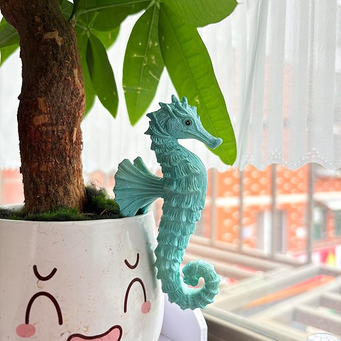 Seahorse Figure Plant Pot Hanger, Turtle Flower Pot Hugger, Resin Tortoise Statue, Funny Pot Huggers for Planters, Cute Climbing Tortoise Flower Pot Hugger, Garden Fence Balcony Patio Yard (Seahorse)