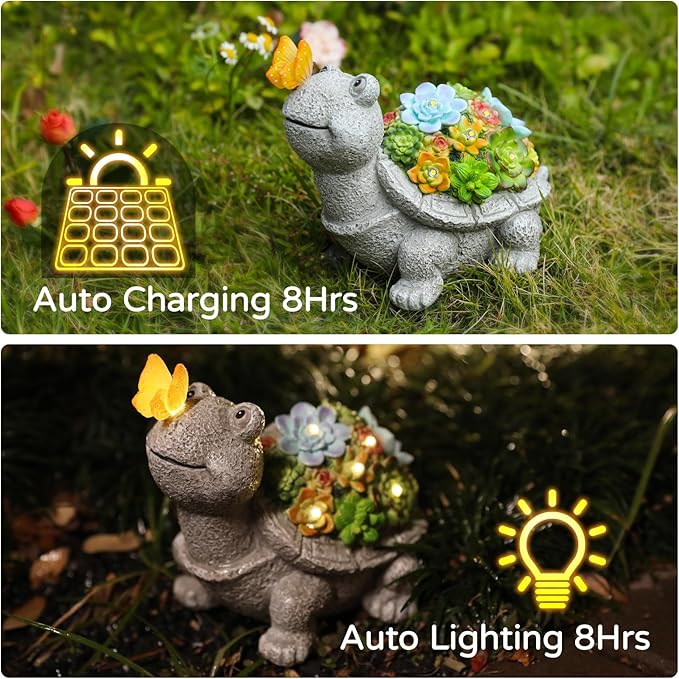 WENYLE Solar Outdoor Statues,Turtle Garden Sculptures with Succulent,Lawn Decor Tortoise Garden Figurine for Patio,Yard Unique Christmas Birthdays Gift for Mom Grandma