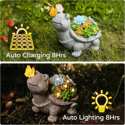 WENYLE Solar Outdoor Statues,Turtle Garden Sculptures with Succulent,Lawn Decor Tortoise Garden Figurine for Patio,Yard Unique Christmas Birthdays Gift for Mom Grandma