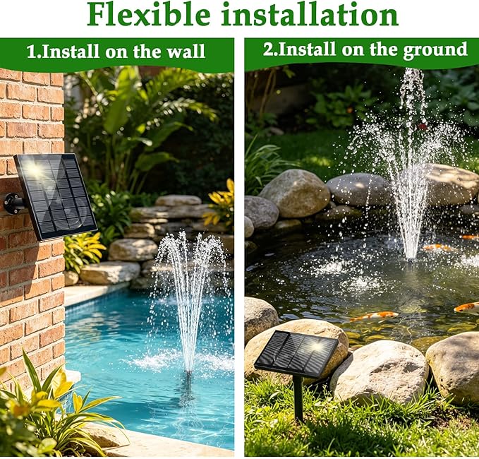 Solar Water Fountain, Upgrade Solar Fountain Pump Kit with 4 Nozzles & 9.94ft Cable, Outdoor 2w Solar Fountain for Bird Bath, Garden, Pool, Pond