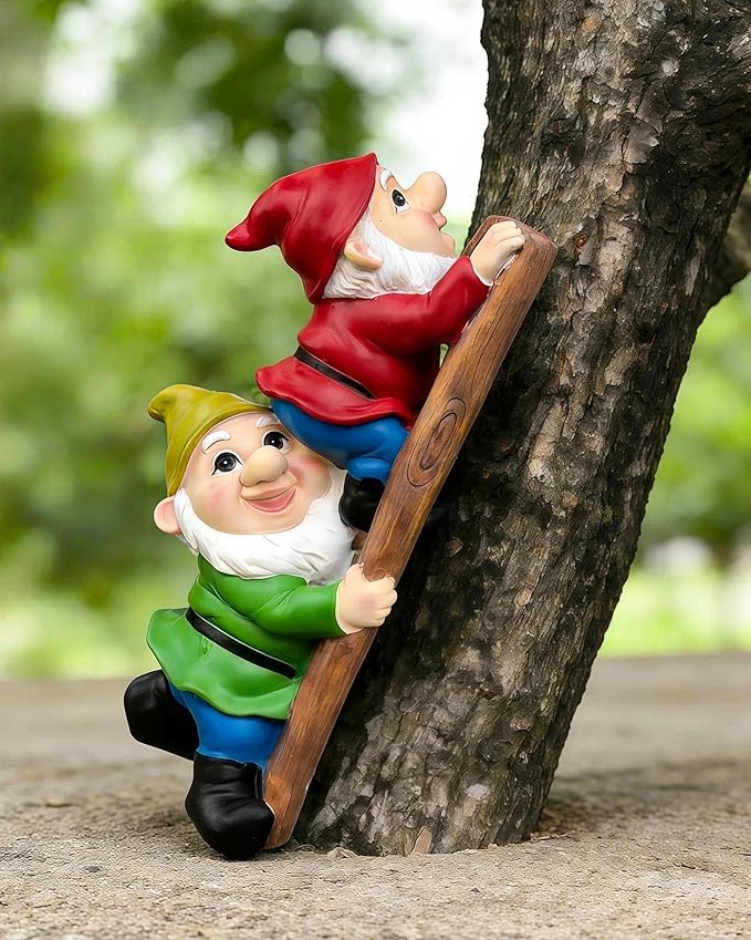 Climbing Garden Gnome with Ladder, Funny Outdoor Statue for Yard Decor Gift for Mom, Women