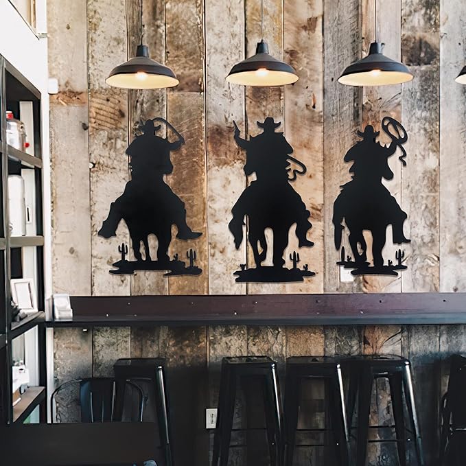 J-Fly Western Cowboy Wall Decor Vintage Cowboy Wall Art Valentine Home Decor Rustic Door Decorations Hanging Outdoor Indoor Bedroom Living Room Bathroom Black