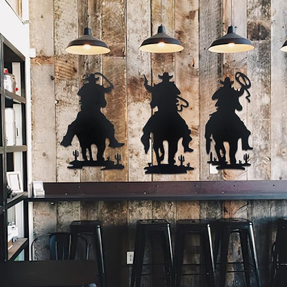J-Fly Western Cowboy Wall Decor Vintage Cowboy Wall Art Valentine Home Decor Rustic Door Decorations Hanging Outdoor Indoor Bedroom Living Room Bathroom Black