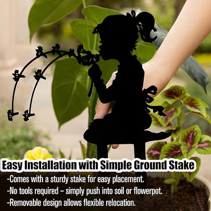 Girl Metal Dandelion Garden Stake – Dandelion Silhouette Sculpture Installation for Simple Balcony Decoration Scene, Outdoor Lawn Patio Yard Home Art Decor Figurines, Large Statues and Sculptures