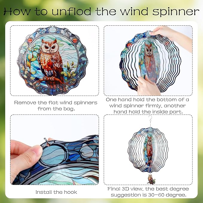 Owl Wind Spinners Outdoor - 3D Metal Garden Hanging Decor Kinetic Spinning Yard Art Ornaments Indoor Home Sculpture Patio Backyard Decoration Christmas New Year Gifts for Women Mom Grandma