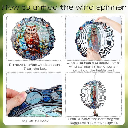 Owl Wind Spinners Outdoor - 3D Metal Garden Hanging Decor Kinetic Spinning Yard Art Ornaments Indoor Home Sculpture Patio Backyard Decoration Christmas New Year Gifts for Women Mom Grandma