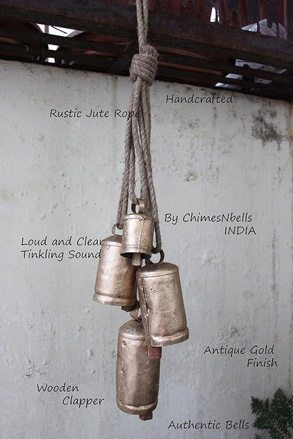 Mango Gifts Vintage Shabby Chic Rustic Cow Bells Hanging Wind Chimes with Rope Tranquil Bohemian Style Decor for Garden, Outdoor, Indoor and Patio Decoration (MGT31)