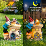 Garden Gnome Statues Figurine Lights - Solar Powered Lighting Outdoor Decorations, Gnome Build Mushroom Fairy House, Yard Art Lawn Ornaments for Porch Patio Balcony - Gnome Gifts for Women Mom