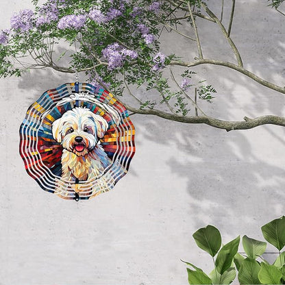 Maltese Dog Wind Spinner Pet Dog Memorial Gifts, Vibrant 3D Kinetic Aluminum Metal Yard Art, Loss of Dogs Sympathy Gifts, Hanging Outdoor Garden Decor, 8" Wind Sculptures for Patio, Porch (Maltese4)