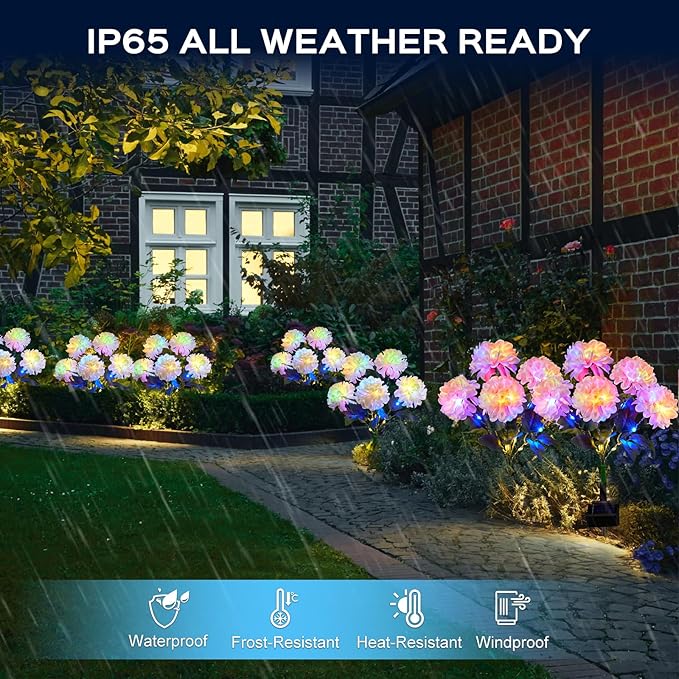 6 Pack Solar Garden Lights Outdoor, LED Colorful Waterproof Solar Powered Hydrangea Flowers Landscape Lights for Patio, Outside Yard, Pathway Decorative, Décor, Two Lighting Modes
