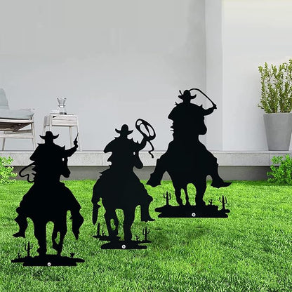 3PCS Metal Garden Stake, Western Cowboy Silhouette Yard Sign Vintage Cowboy Decor Western Garden Flag for Home Garden Lawn Yard