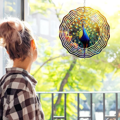 FLAGWIX Peacock Wind Spinners Outdoor - 3D Stainless Steel Metal Kinetic Spinner 12 inch - Gardening Gifts for Women, Peacock Yard Art Home Garden Decor, Gifts for Outside