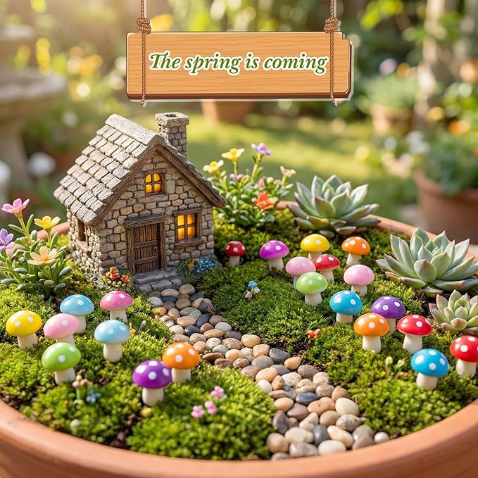 Mudder 64 Pcs Mini Mushrooms for Miniature Fairy Garden PVC Mushrooms Miniature Figurines Colorful Garden Ornaments Model Garden Accessories for Micro Landscape, Plant Pots, Bonsai Craft