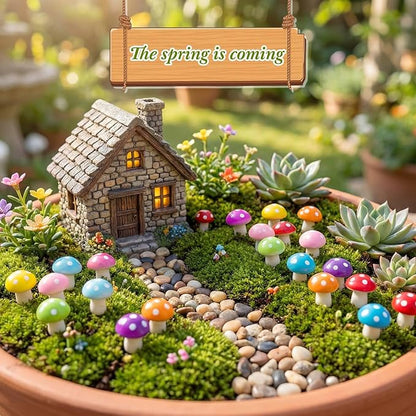 Mudder 64 Pcs Mini Mushrooms for Miniature Fairy Garden PVC Mushrooms Miniature Figurines Colorful Garden Ornaments Model Garden Accessories for Micro Landscape, Plant Pots, Bonsai Craft