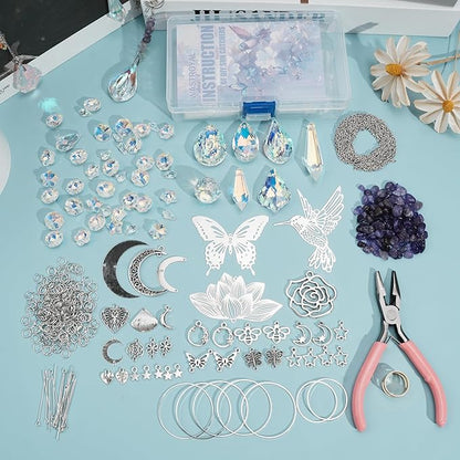 10 Sets DIY Suncatchers 420pcs Sun Catchers Making Supplies Kit Crafts for Adults Hanging Prism Sun Catcher with Crystals for Indoor Window Home Wedding Garden Spring Decor (Hummingbird)