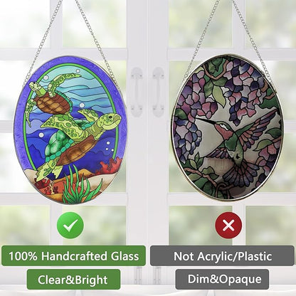 Hanging Ornament, Sea Turtle Stained Glass Window Hangings Suncatcher, 10 inches, Multicolored Ocean Themed Decor for Home, Garden, Indoor Outdoor Use
