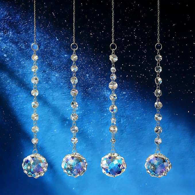 Window Sun Catcher Hanging - Glass Prism Rainbow Maker with Crystal Bead Chain, Suncatcher for Windows, Colorful Light Reflector Decor for Home Bedroom Balcony Garden
