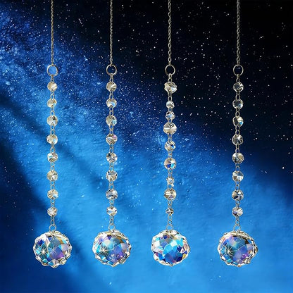 Window Sun Catcher Hanging - Glass Prism Rainbow Maker with Crystal Bead Chain, Suncatcher for Windows, Colorful Light Reflector Decor for Home Bedroom Balcony Garden