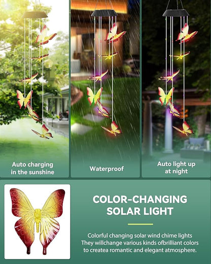 DOUBLEZHE Solar Wind Chimes for Outside, Color Changing Butterfly Wind Chime Outdoor Clearance, Birthday Gifts for Mom Women Grandma Wife Girls, Unique Decor Colorful Patio Yard Party Decoration
