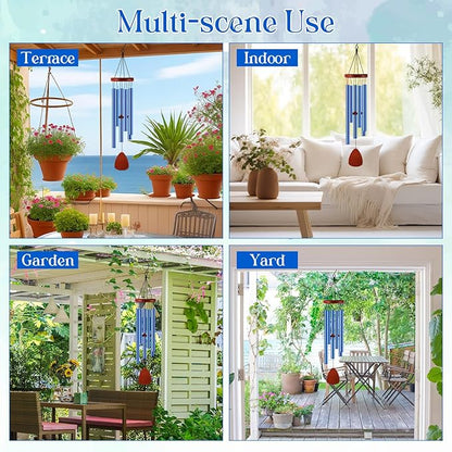 Leinuosen Wind Chimes for Outside Wind Chimes Outdoors Deep Tones 28" with 6 Aluminum Tubes Memorial Sympathy Windchime for Valentine Tree Decor Garden Courtyard Mom Loved One Gifts(Classic,Blue)