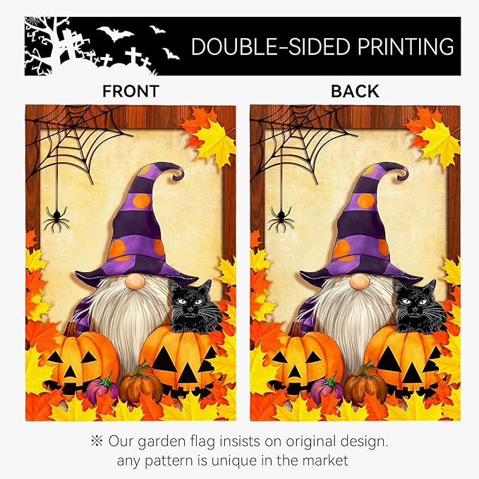 Fall Gnome Garden Flag Pumpkin Maple Leaf Garden Flags Seasonal Small Flag Double Sided Autumn Halloween Porch Patio Farmhouse Outdoor Decoration 12 x 18 Inch