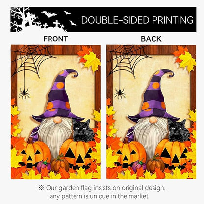 Fall Gnome Garden Flag Pumpkin Maple Leaf Garden Flags Seasonal Small Flag Double Sided Autumn Halloween Porch Patio Farmhouse Outdoor Decoration 12 x 18 Inch