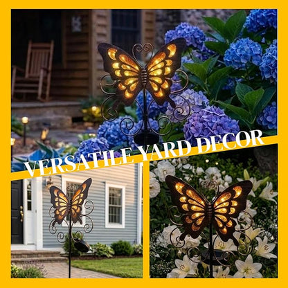 Butterfly Solar Lights for Outside, 36 inches Waterproof Metal Solar Pathway Lights, Large Solar Butterfly Lights Outdoor Garden Decor, Warm Amber LED Stake Lights Outdoor Yard