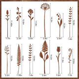 12 Pcs Rusty Metal Flowers and Plants, Rustic Metal Fern Leaf Garden Stakes, Rusty Plant Shaped Decoration for Flower Arrangement Potted Plants Outdoor Lawn Yard Courtyard Art