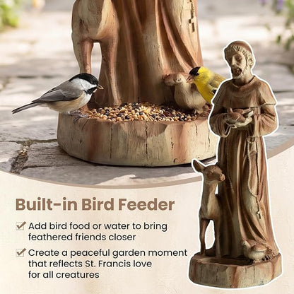 Giantex St. Francis Garden Statue with Bird Feeder, 24.5'' Outdoor Saint Francis Statue with Animals, Weather-Resistant Magnesium Oxide Religious Sculpture for Garden Patio Prayer Catholic Yard Decor