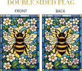 Spring Summer Garden Flag 12x18 Inch Stained Glass Bee Floral Art Nature Pollinator Design Outdoor Yard Porch Lawn Garden for Seasonal Cottage Farmhouse Home Decor