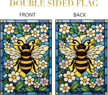 Spring Summer Garden Flag 12x18 Inch Stained Glass Bee Floral Art Nature Pollinator Design Outdoor Yard Porch Lawn Garden for Seasonal Cottage Farmhouse Home Decor