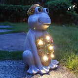 Solar Frog Garden Outdoor Statue with 8 LED Lights Mom Gifts Home Decorations,Fairy Garden Solar Figurines Lights, Resin Frog Decor Art Housewarming Gift for Patio,Yard,Lawn Ornament