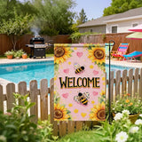 IVN Spring Summer Garden Flag 12x18 Inch – Welcome Sunflower Bee Outdoor Flag, Double Sided Burlap Farmhouse Yard Flag for Porch Lawn Patio Seasonal Home Decor