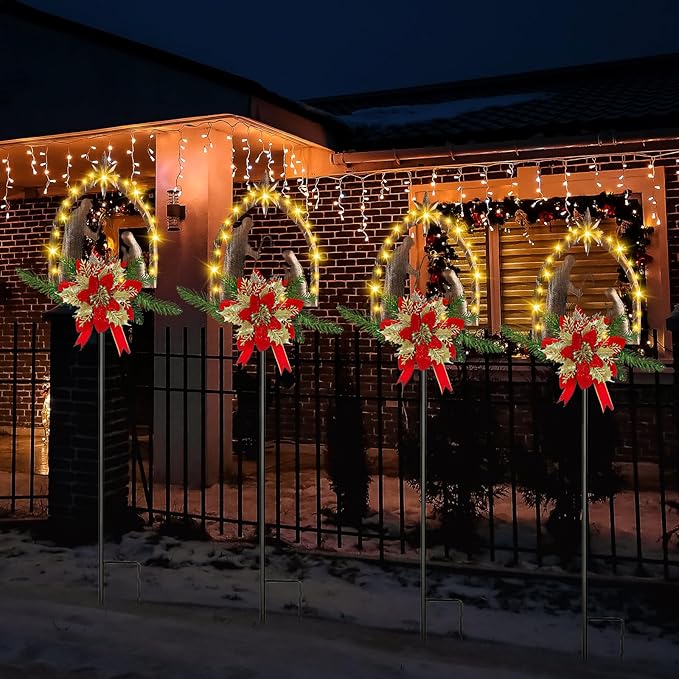 Moukeren 2 Pcs 2 Pcs 3.5ft Nativity Scene Outdoor Yard Stakes, Solar Lighted Outdoor Metal Christmas Nativity Scene Decoration for Christmas Holiday Lawn Garden Yard Decoration (Rustic)