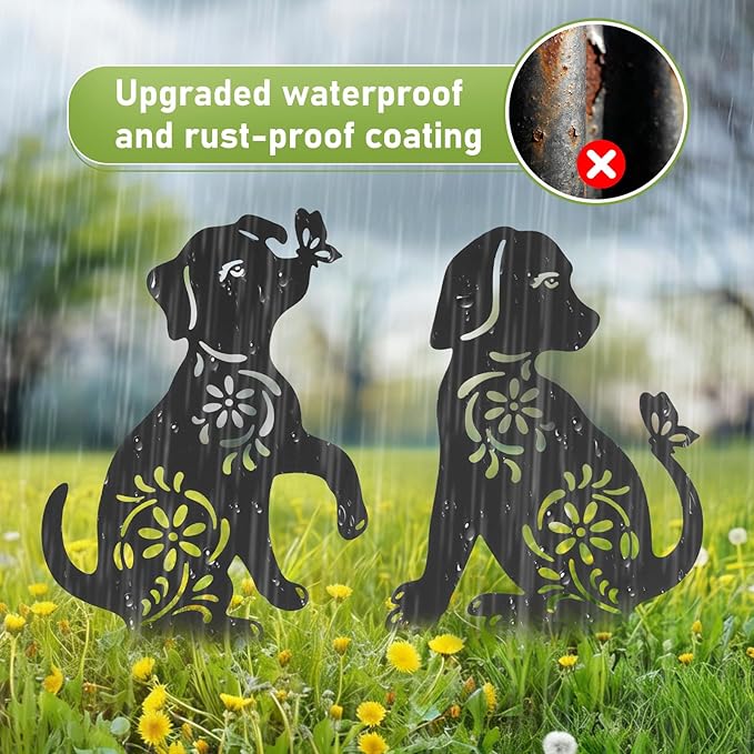 FACULX Dog Metal Decorative Garden Stakes, Rust Proof Dog Metal Black Silhouette Decor Garden Stakes for Yard Patio Lawn Decorations, Dogs Outdoor Decor Gifts for Women/Men