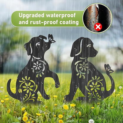 FACULX Dog Metal Decorative Garden Stakes, Rust Proof Dog Metal Black Silhouette Decor Garden Stakes for Yard Patio Lawn Decorations, Dogs Outdoor Decor Gifts for Women/Men