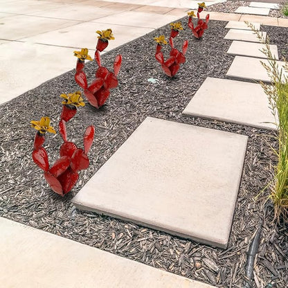 Metal Cactus Outdoor Decor – Rustic Iron Cactus Yard Art Sculpture for Garden, Patio, Lawn, or Balcony (Red)