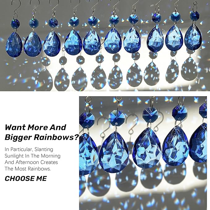 H&D HYALINE & DORA 3Inch Crystal Suncatcher Bauhinia Prisms Pendants 10Pcs Chandelier Crystals Replacement Hanging Sun Catcher Beads for DIY Arts Crafts Decor (Blue)
