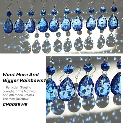 H&D HYALINE & DORA 3Inch Crystal Suncatcher Bauhinia Prisms Pendants 10Pcs Chandelier Crystals Replacement Hanging Sun Catcher Beads for DIY Arts Crafts Decor (Blue)