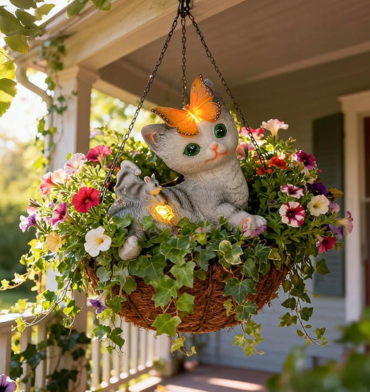 Solar Cat Garden Statue Statues Outdoor, Birthday Gifts for Mom, Halloween Décor Waterproof Patio Balcony Yard Lawn Ornament