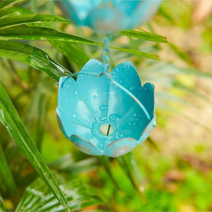 Topadorn Metal Rain Chain Decoration 8.5FT., Rain Catcher Metal Chain Gutter Downspout 104'' for House Eaves, Garden & Home, Flower Cups Garden Decoration,Lake Blue