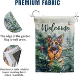 Welcome Winter Garden Flags German Shepherd Garden Flag Cardinal Birds on Snowy Pine Tree Flag Dog Yard Flags for Outside 12x18 Double Sided Christmas Decorative