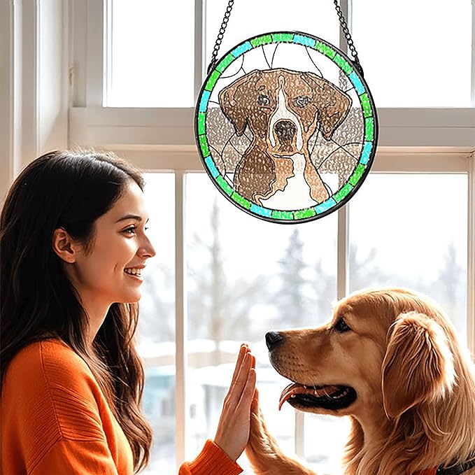 Personalized Dog Portrait Stained Glass Suncatcher Memorial Gift for Pet Lovers, Fur Memorial Gifts for Dogs Memorial Gifts for Loss of Dog, Pet Loss SunCatcher Pets Sympathy Gift Window Hanging