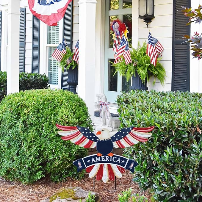 hogardeck 4th of July Decorations Outdoor, Bald Eagle Patriotic Decorative Garden Stakes for Fourth of July Decorations, Memorial Day Metal American Eagle for Outside Yard Porch Lawn Decor