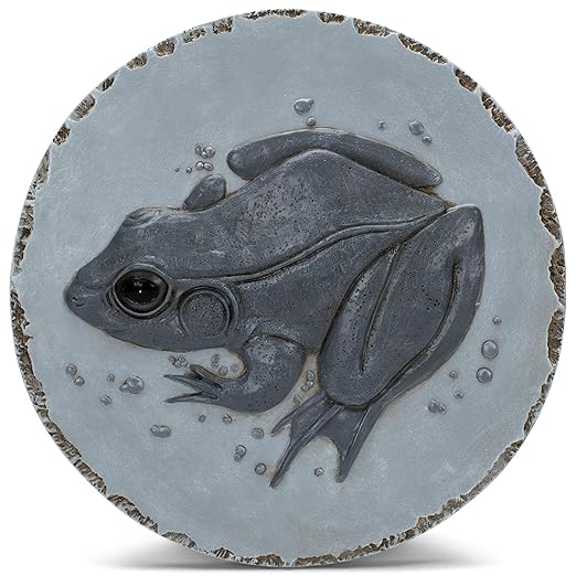 NAT & Jules Animal Character Dimensional Indoor Outdoor 12 inch Round Cast Resin Decorative Garden Stepping Stone, Patio, Walkway Sculpture Yard Art, Stone Grey Frog