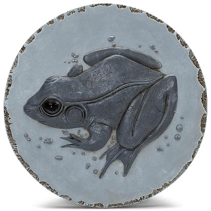 NAT & Jules Animal Character Dimensional Indoor Outdoor 12 inch Round Cast Resin Decorative Garden Stepping Stone, Patio, Walkway Sculpture Yard Art, Stone Grey Frog