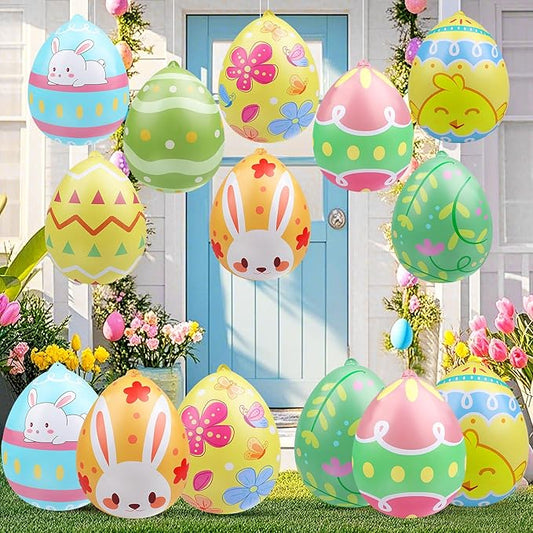 16 Packs 16 Inch Inflatable Easter Eggs Outdoor PVC Inflatable Hanging Eggs Blow Up Easter Egg for Egg Hunts Yard Garden Outdoor Decoration