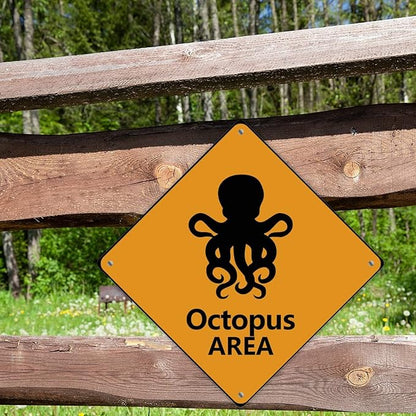 Octopus Crossing Sign Caution OctopusXing Sign Street Sign Wildlife Novelty Road Fence Wall Decor Warning Metal Tin Sign For Indoor Outdoor 10x10in